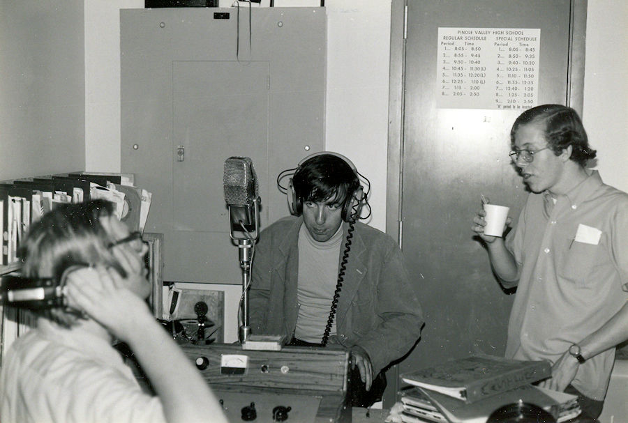 KPVH 850,Pinole Valley High School, Pinole, David Wigfield, Gary Paddock and
									Karl Weber in the KPVH Studio in 1973